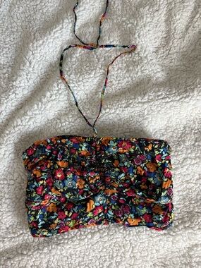 wild fable Black Floral Smocked Bandeau Top with Multicolor Print
